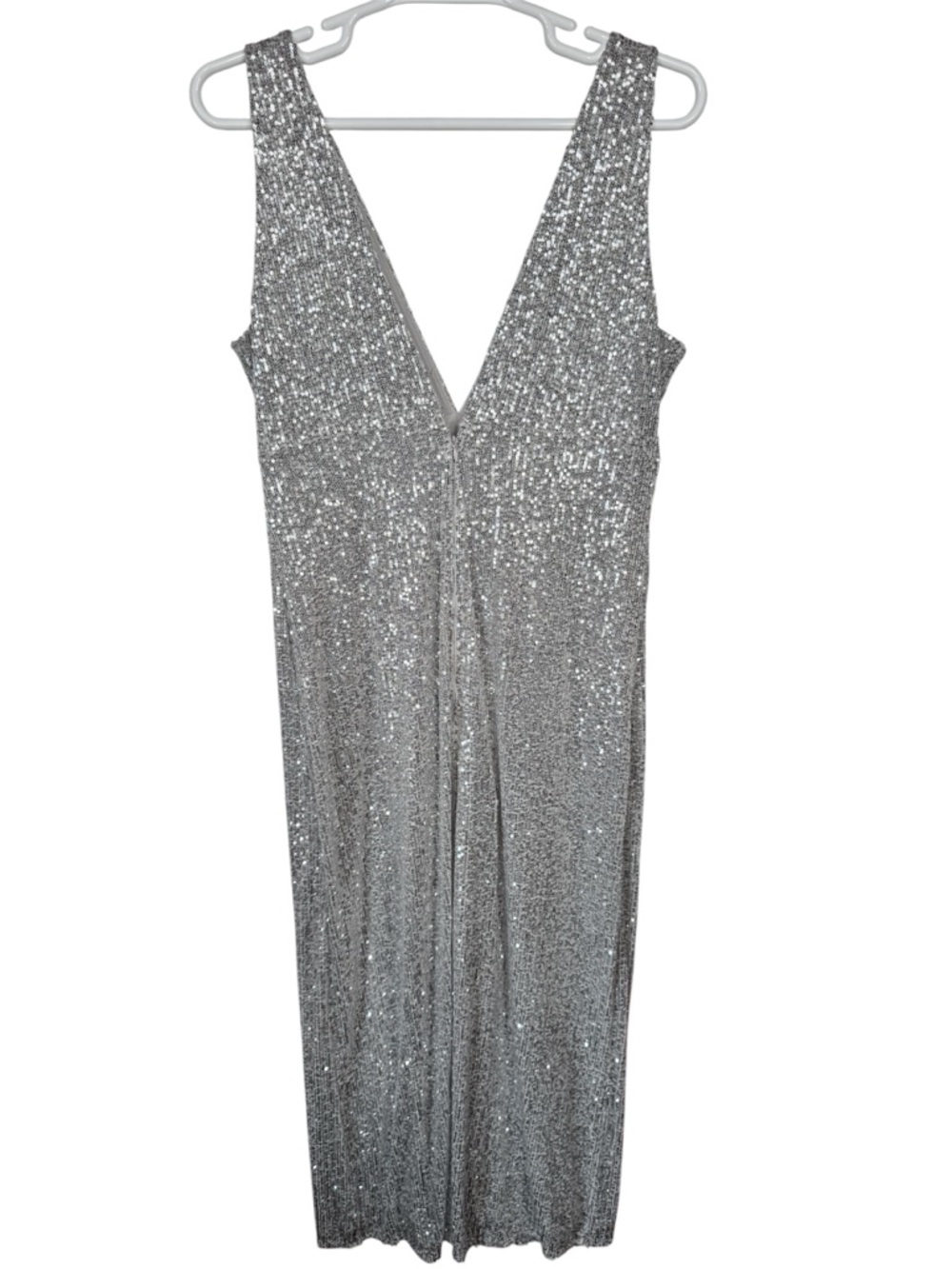 Abercrombie & Fitch Silver Sequin Plunge V-Neck Midi Dress - Picture 5 of 9